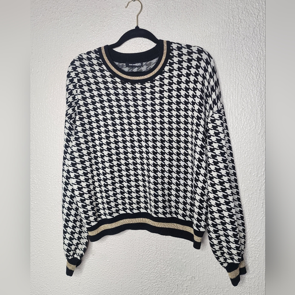525 America Gold Metallic Black and White Houndstooth Sweater Size Small